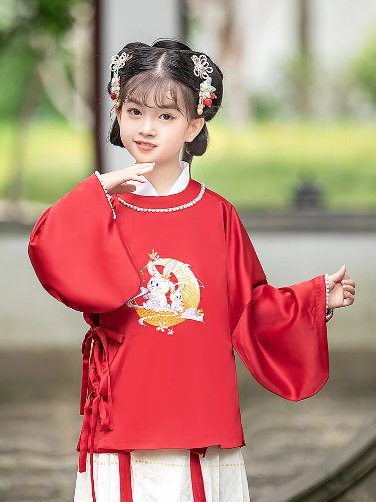 Детский набор из трех предметов Hanfu с вышивкой в китайском стиле для девочек