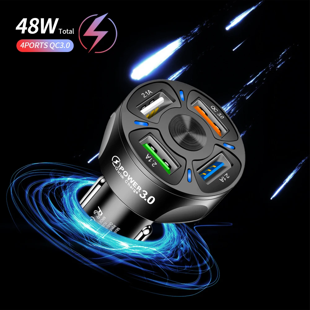 

QC3.0 4USB Car Charger 35W 7A Fast Charging Car Charge Adapter For Huawei Iphone 13 Xiaomi With Voltage Display Charging In Car