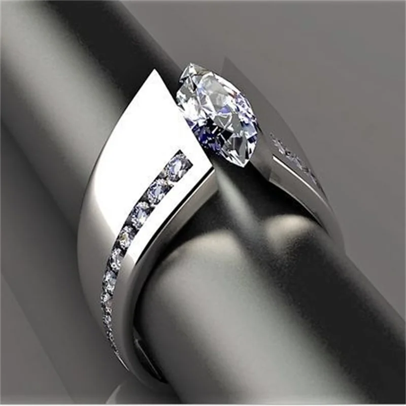 

Elegant Qualities Silver Color Oval Geometry Rings for Women Trendy Metal Inlaid White Stone Wedding Engagement Jewelry