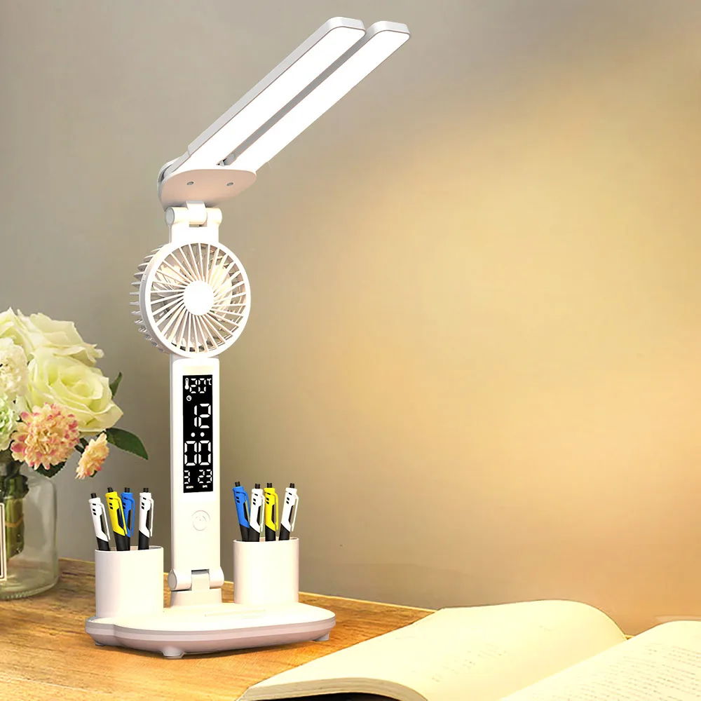 

ZK50 LED Desk Lamp Multifunctional Desk Lamp Touch Night Light withPen HolderRechargeable Fan Student Learning LightingDesk Lamp