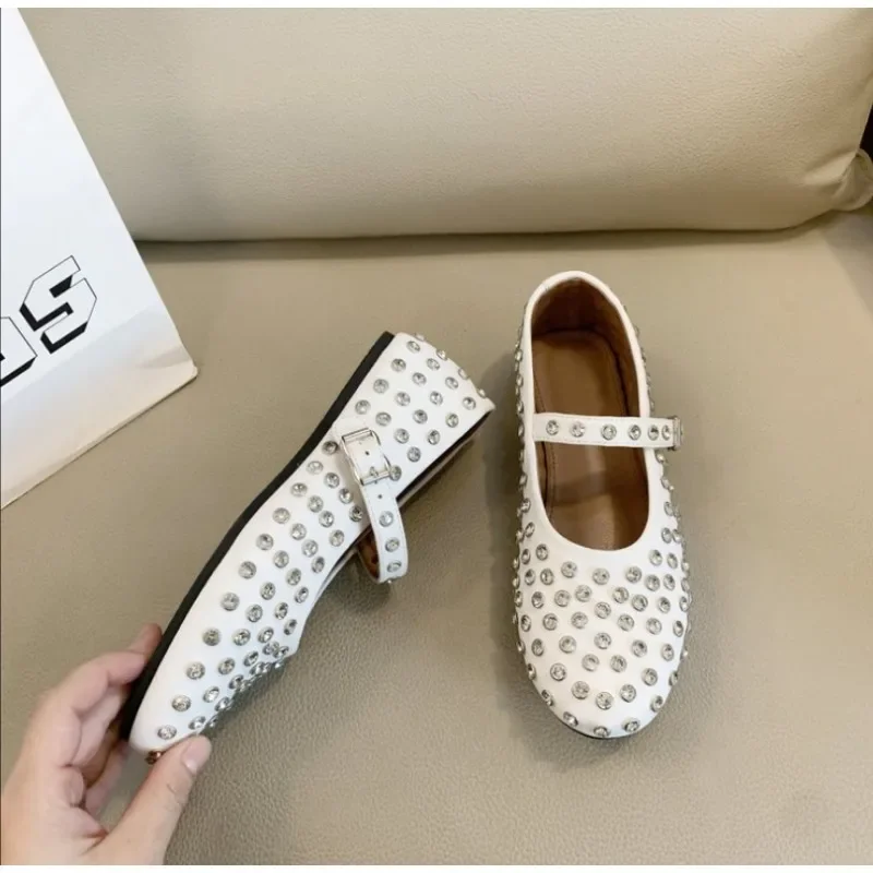 Женские балетки с ремешком и пряжкой повседневные сетчатые Туфли круглым носком