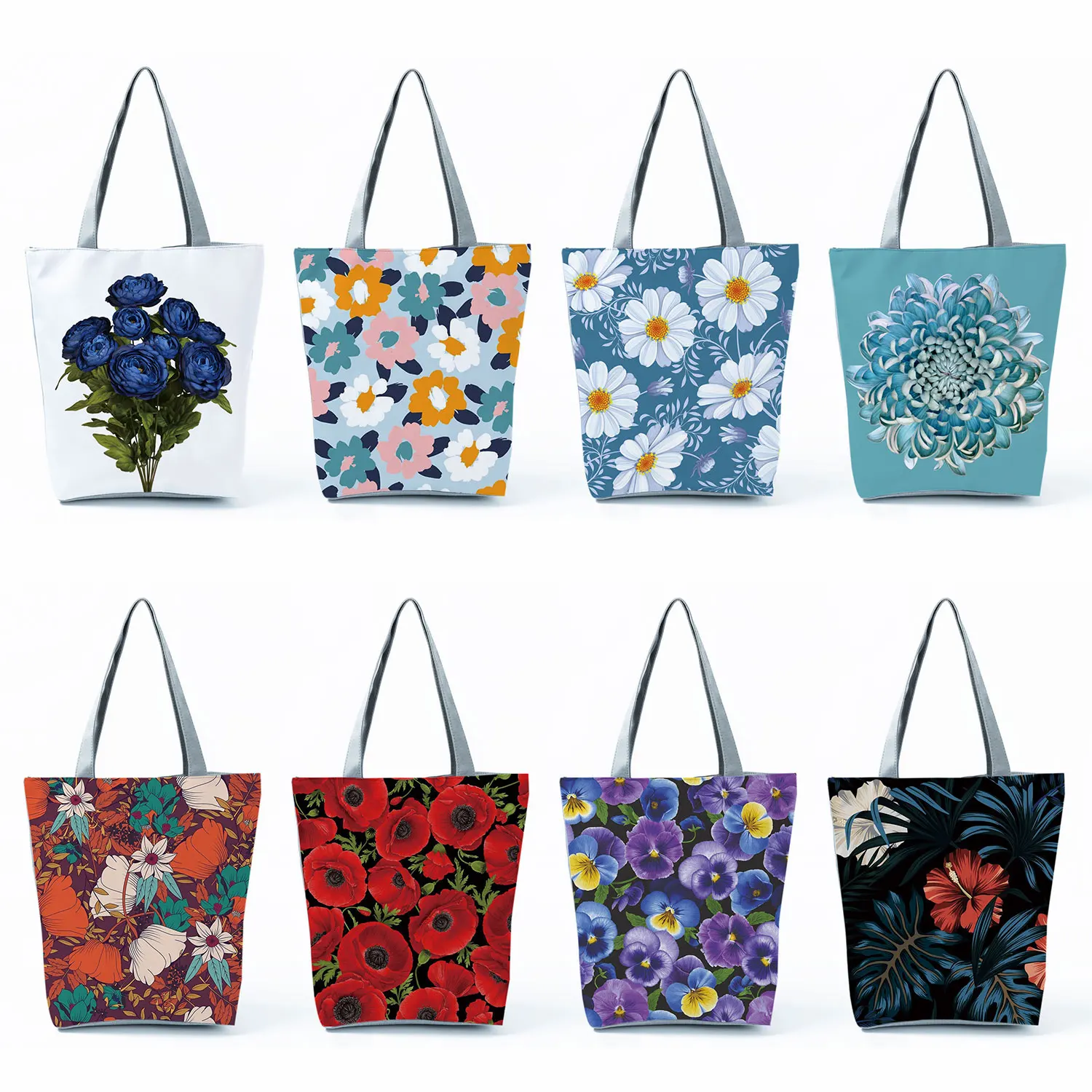 

Customized Logo Pattern Handbags Bright Colors Daisy Rose Totes Bags For Women Casual Outdoor Beach Large Capacity Shopping Bag