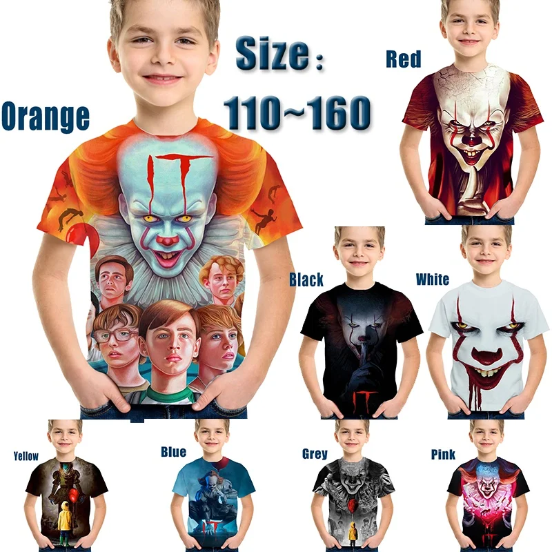 

Personality 3D Printed Horror Clown T Shirt Boys/Girls Funny Pennywise IT Clown Return Soul Short Sleeves Children's Tee