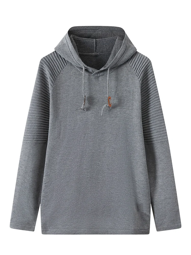 2022 Autumn New Men's Hooded Sweater Fashion Striped Shoulder Solid Casual Pullovers Men Knitted Hoodie Loose Sweater Tops