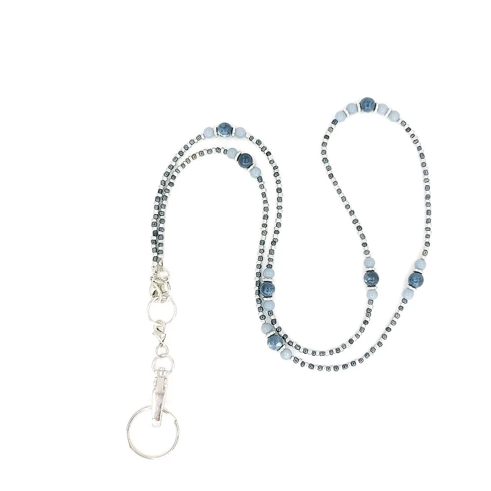 

Модное ожерелье с синими бусинами, шнурок для женщин, цепочка с кристаллами и держателем для ID-карты, ювелирные изделия, брелок, аксессуары