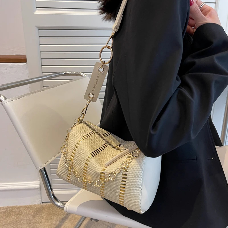 Small Weave Straw Bucket Bags for Women 2023 Summer Fashion Crossbody Bags Lady Travel Purses and Handbags Shoulder Side Bag