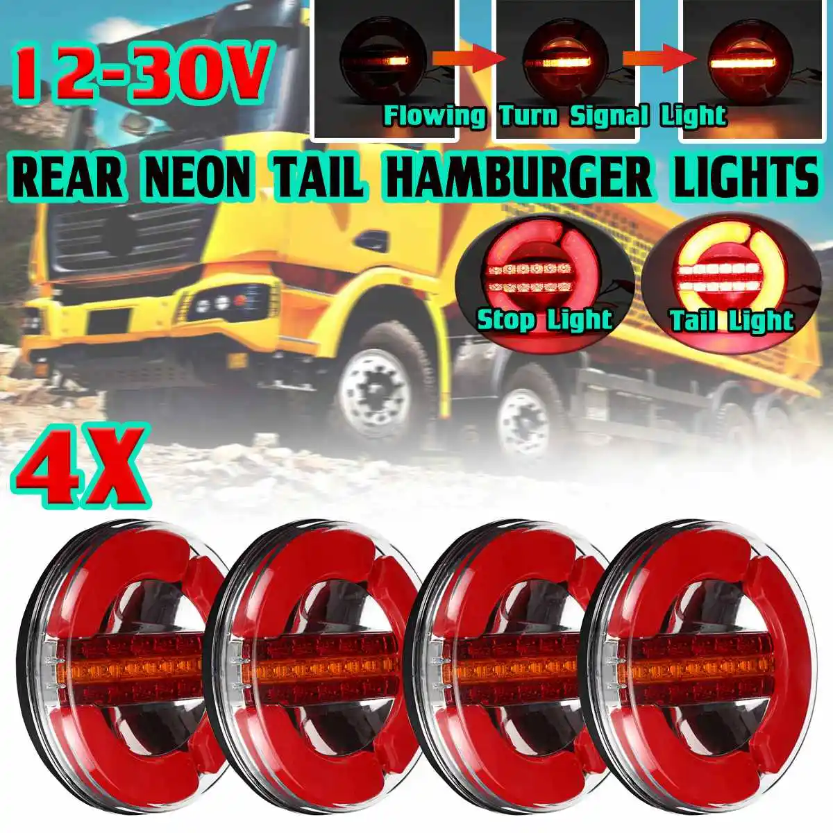 

1/2/4x Dynamic LED Trailer Truck Tail Light 12-30V Strobe Brake Lights Turn Signal Lamp for Car Boat Bus Van Caravan Taillight