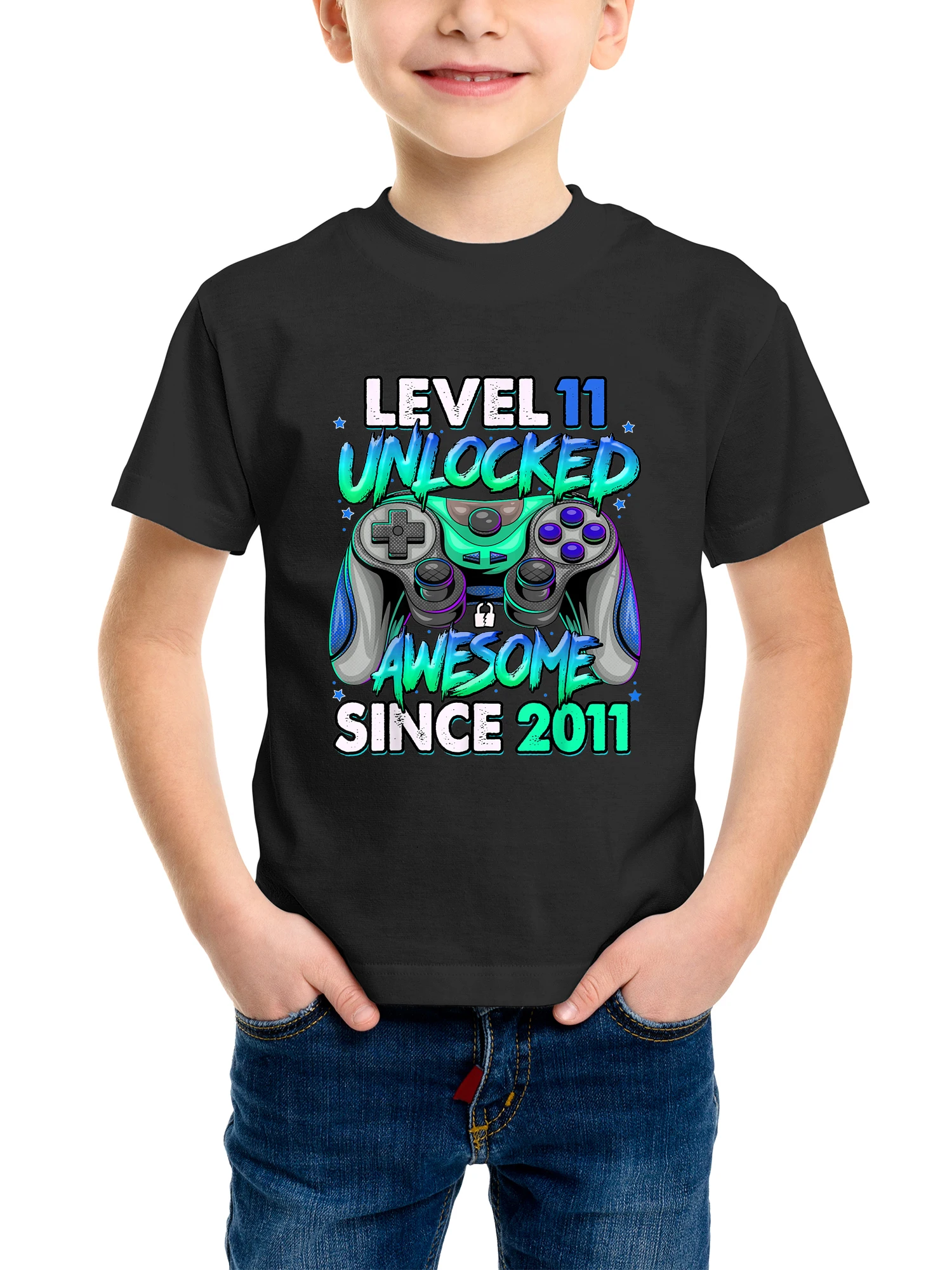 100% Cotton Level 11 Awesome 2011 Men's Tops Tees Vintage T Shirt 11th Birthday Gift Boys Girls Unisex T-Shirt Boy 11 Years Old