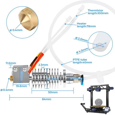 Hotend для 3D-принтера Anycubic Vyper 24 В нагреватель с горячим радиатором 3D печатающая головка на большом расстоянии J головка экструдер 0,4 мм сопло