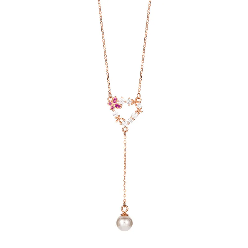 

Singapore jewelry simple niche necklace female wreath hanging pearl tassel pendant fashion Joker clavicle chain