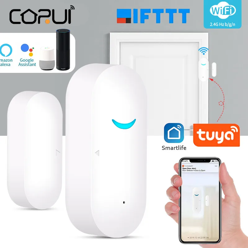 

Corui Умный дом WiFi датчик двери сигнализация дом безопасное оборудование открытые закрытые детекторы совместимы с Alexa Google home Tuya APP