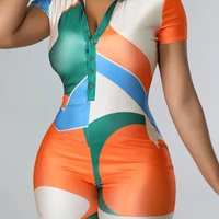 playsuits women sexy multi color print short sleeved bodycon rompers playsuit summer buttons one piece outfits elegant