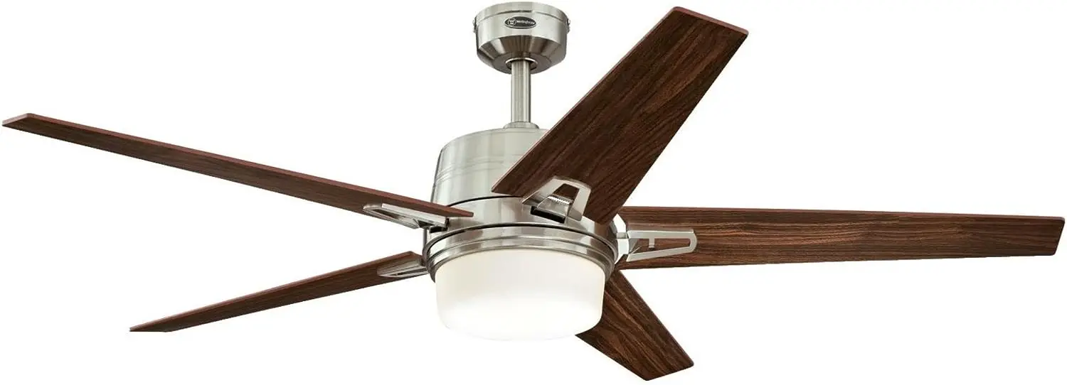 

Brushed Nickel, Remote Control Included Zephyr 56-inch Indoor Ceiling Fan, Dimmable LED Light Kit with Opal Frosted Glass