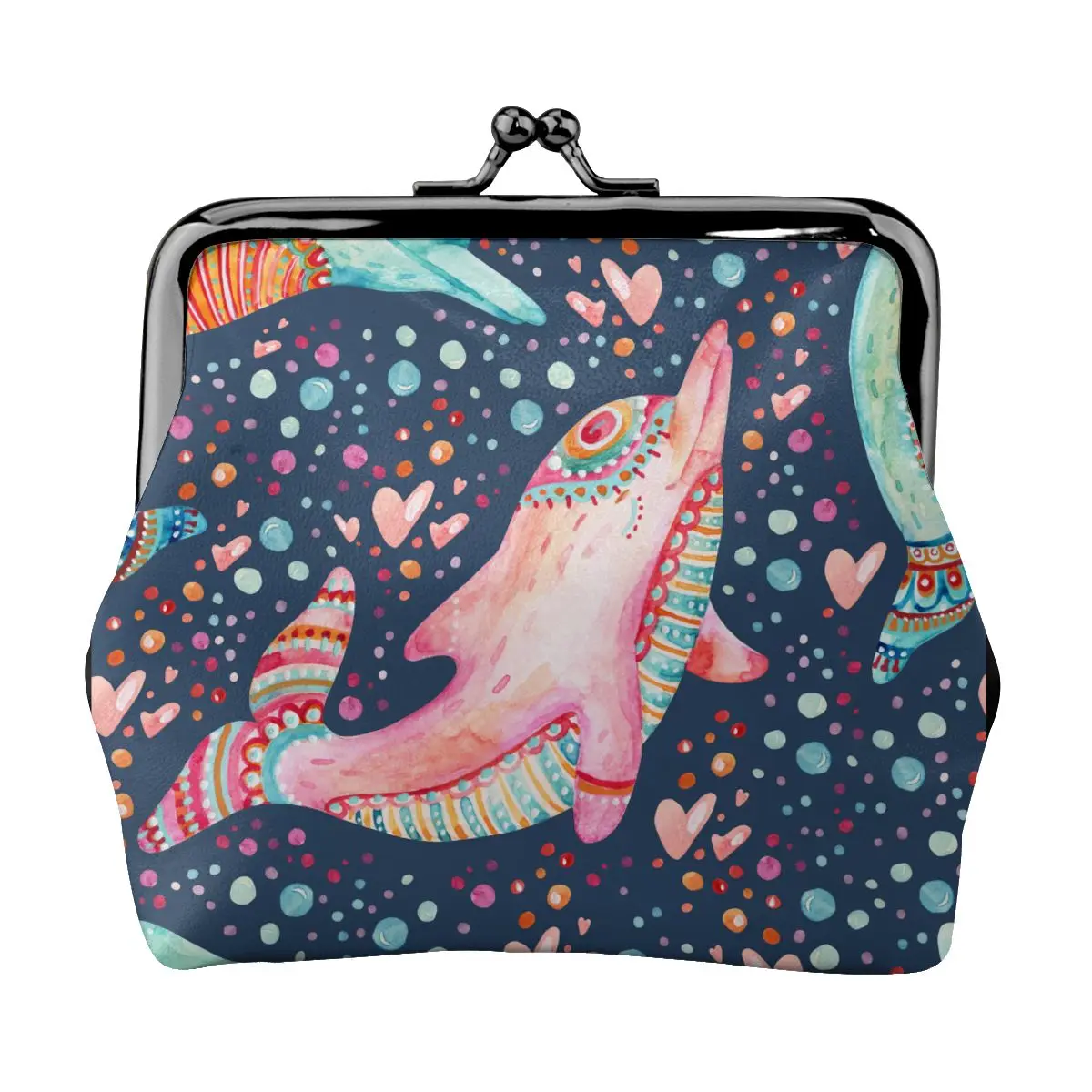 

Watercolor Lovely Cartoon Dolphins Mini Small Wallet Change Bag Coin Purse Money Bag Key Earbuds Storage Bag