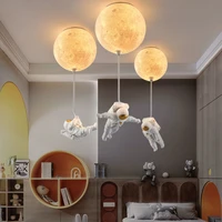 astronaut moon chandeliers creative personality nordic cartoon boy girl childrens room light bedroom ceiling decoration lamp