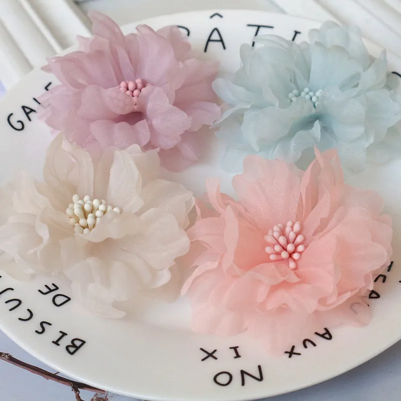 

10PCS/Lot 6.5CM Handmade Chiffon Fabric Flowers For DIY Hair Accessories Dress Shoes Hats Decoration