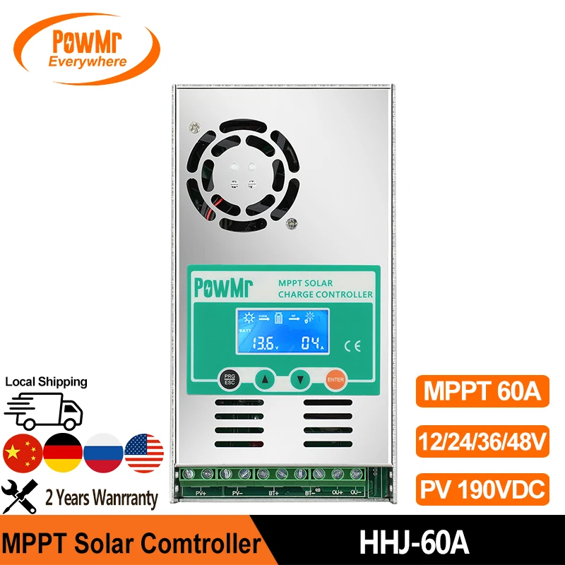 

PowMr MPPT 60A Solar Charge Controller Work for 12V 24V 36V 48V Lead Acid&Lithium Battery Max PV 160VDC Input With LCD Display