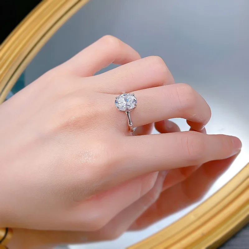 Apaison D Цвет 8*10 мм Круглое женское кольцо с высокоуглеродистым бриллиантом