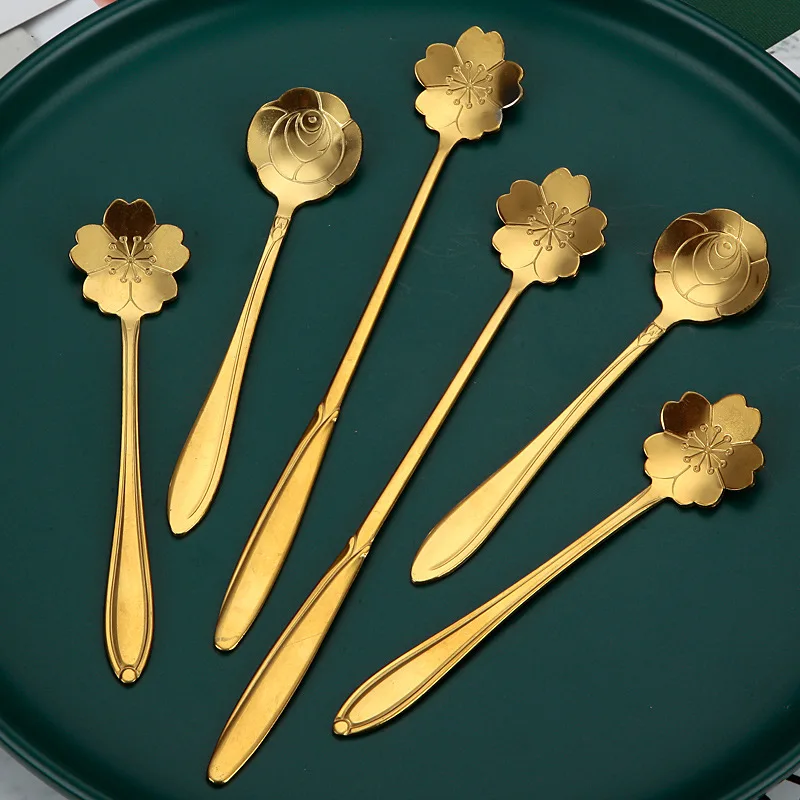 

New High Quality Spoon Creative Cherry Blossom Golden Stirring Spoon Flower Spoon Gift