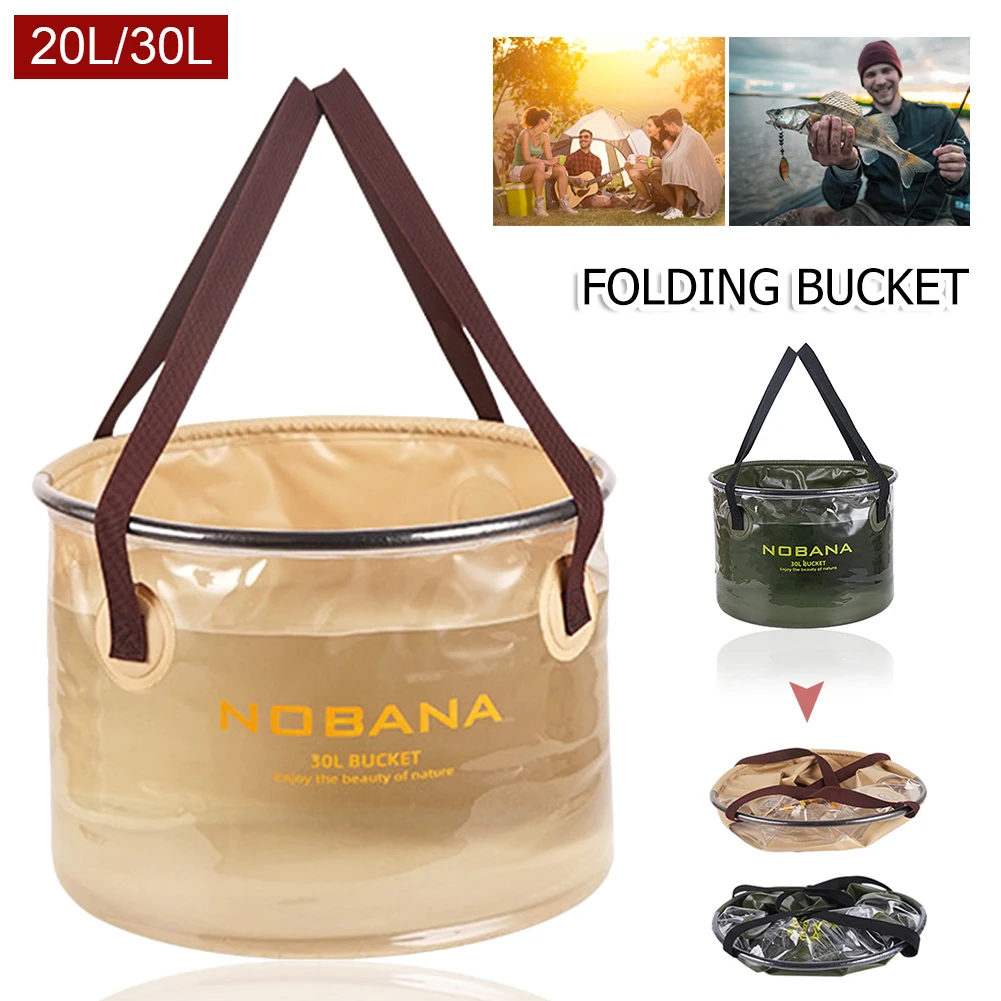 

Outdoor Collapsible Bucket with Mesh Bag Clear Portable Folding Bucket Water Container for Travel Fishing Backpacking 20L/30L