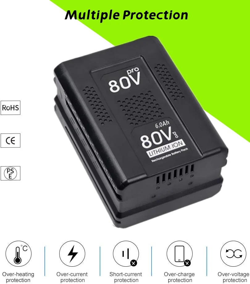 

80V 6000Ah Replacement Battery for Greenworks Max Lithium Ion GBA80200 GBA80250 GBA80400 GBA80500