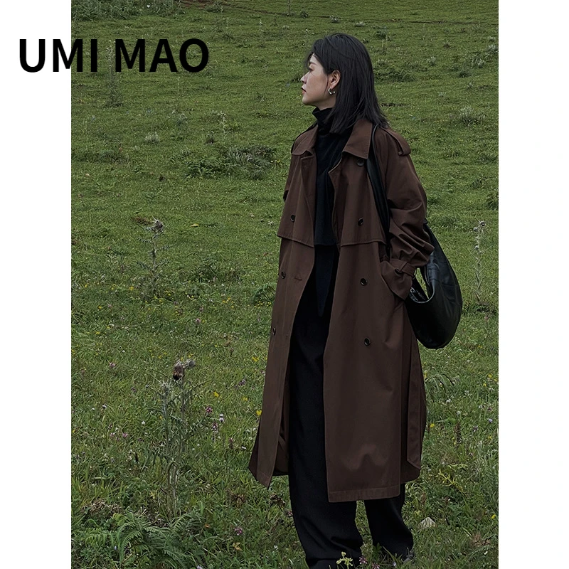 

UMI MAO Autumn Winter 2022 New Korean Classic Double-breasted Design Casual Long Lapel Trench Coat Windbreaker Femme Y2K