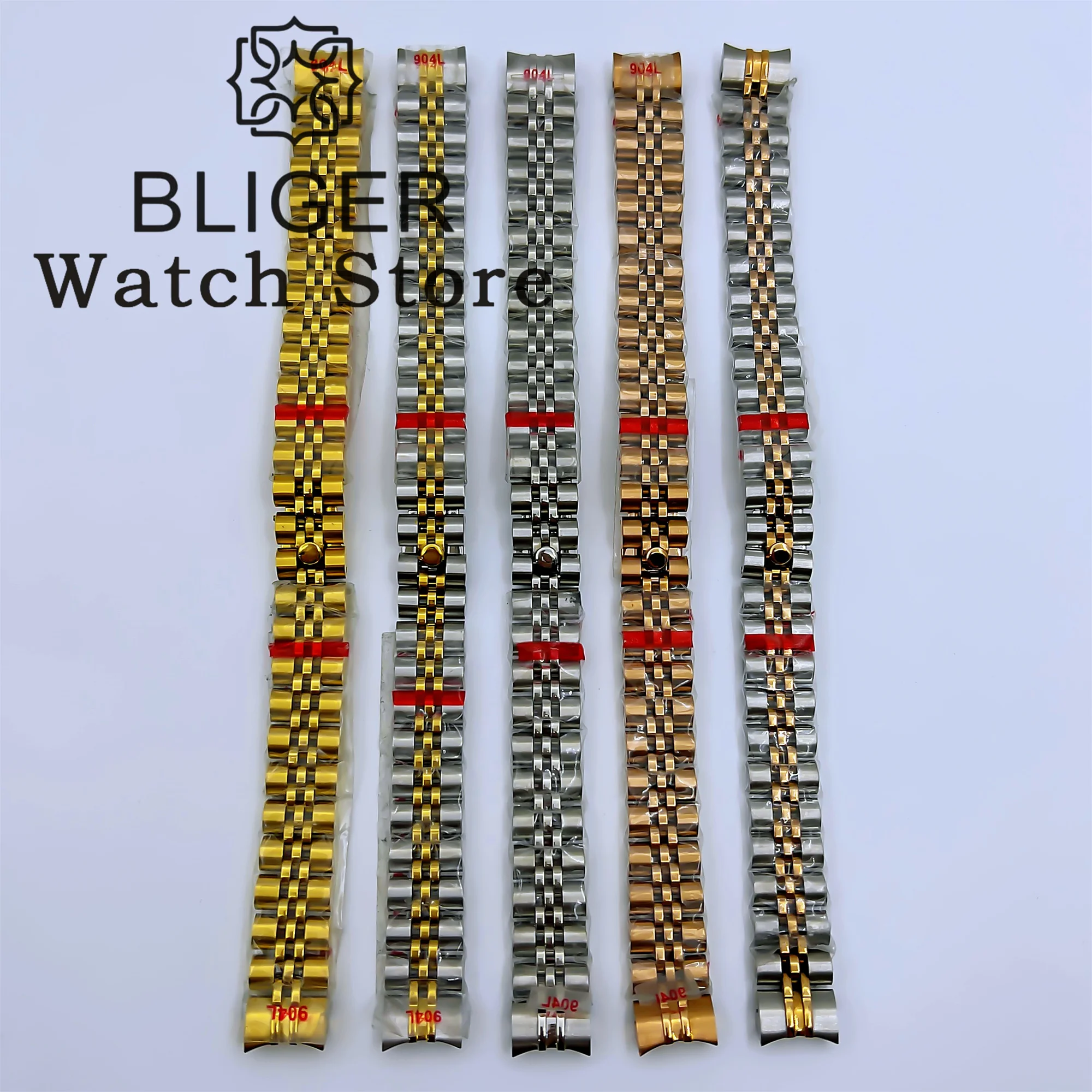BLIGER 13 мм 904L стальной президент среднее золото двухцветные часы браслет подходит