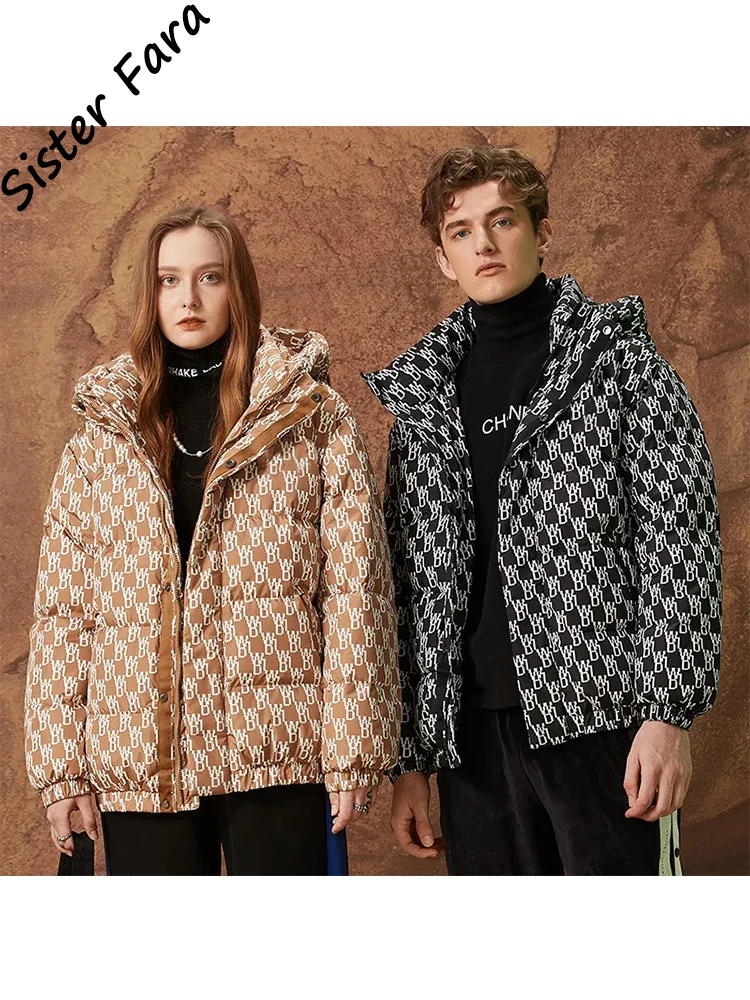 

Sister Fara Winter White Duck Down Couple Down Jacket Women's Loose Hooded Down Jacket Female Warm Thicken Puffer Down Jacket