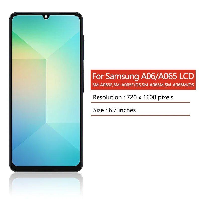 Фото Экран дисплея A06 с рамкой для Samsung A06 A065 SM-A065F SM-A065M Дисплей с цифровым преобразователем сенсорного экрана в сборе №2