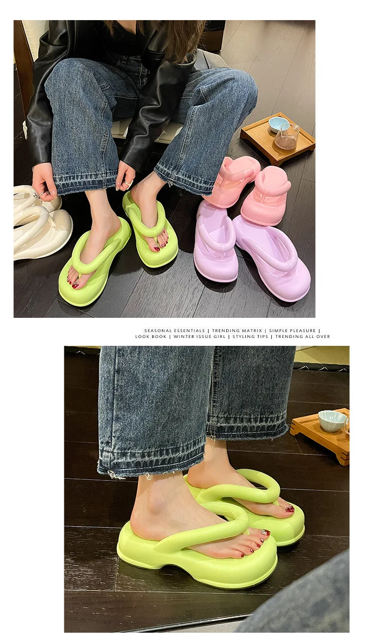 Thick Women Flip Flops Fashion Beach Slippers Solid Color EVA Summer Casual Flip Flops Summer Outwear Platform Women Slippers