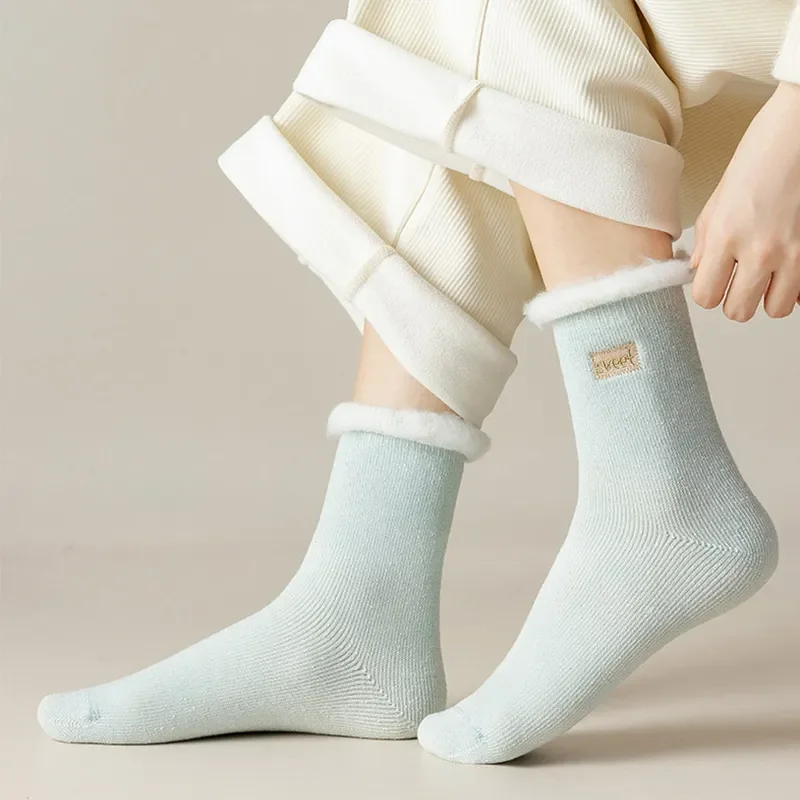 

Женские теплые зимние однотонные плотные носки и носки цветные осенние носки для пола с окантовкой плюшевые утепленные носки среднего месяца с буквами
