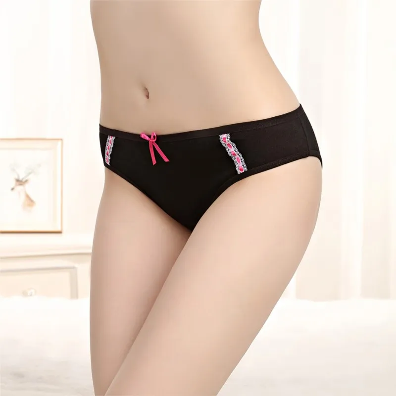 

Panties Women Pure Cotton Sexy Comfortable Lace Pattern Low Waisted Femenina Briefs Solid Fit Ladies Lingerie