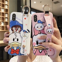 cartoon donald and daisy duck with wrist strap holder phone cases for iphone 13 12 11 pro max xr xs max 8 x 7 se 2020 back cover