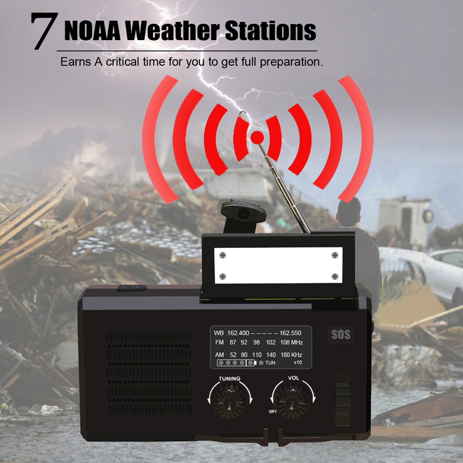 

Многофункциональное аварийное радио с ручкой на солнечной батарее ed AM/FM/NOAA, радио для погоды, аварийный светодиодный фонарик с зарядкой от ...