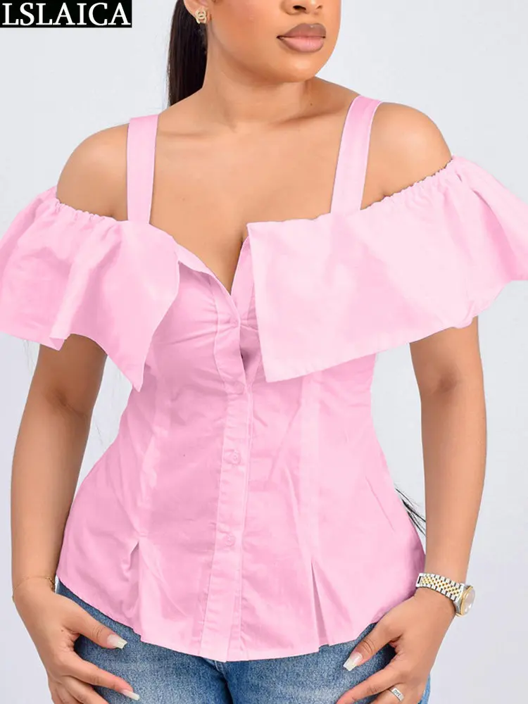 

Туника, блузка для женщин, новая коллекция 2023, однотонный топ, женская мода, Элегантный вечерние, блузы на пуговицах, летние топы, рубашки с оборками