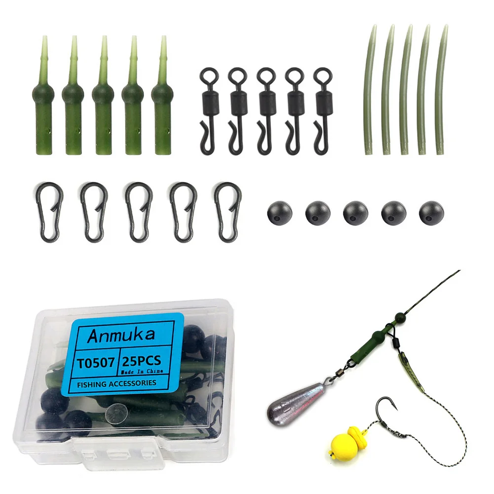

25Pcs Set Carp Fishing Fast Change Swivels Anti Tangle Sleeve Helicopter Rig Kit Rolling Swivels Portable Fishing Accessories