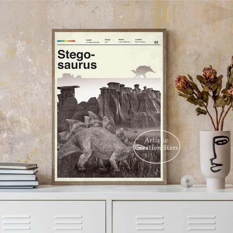 Ретро динозавры иллюстрации постеры Холст Картина Pteranodon Mosasaurus Triceratops древние