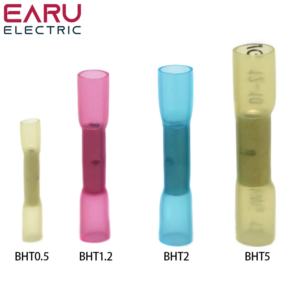

5/10/30Pcs BHT0.5 BHT1.25 BHT2 BHT5 Heat Shrink Butt Wire Connectors Waterproof Insulated Automobile Wire Cable Crimp Terminals