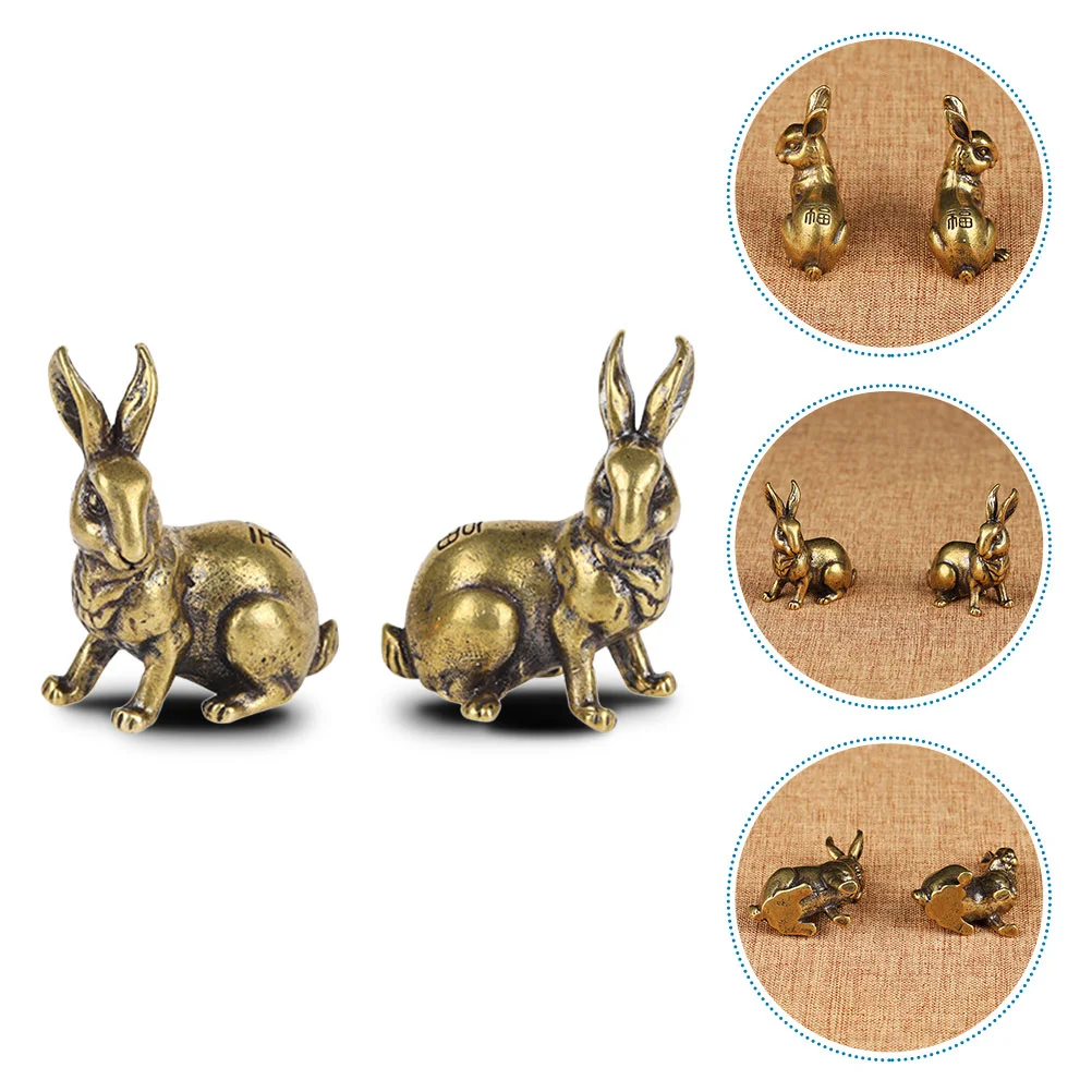 

Rabbit Statue Brass Chinese Figurine Animal Ornament Bunny Zodiac Minidecor Fengshui Sculpture Year Statues Lucky Model