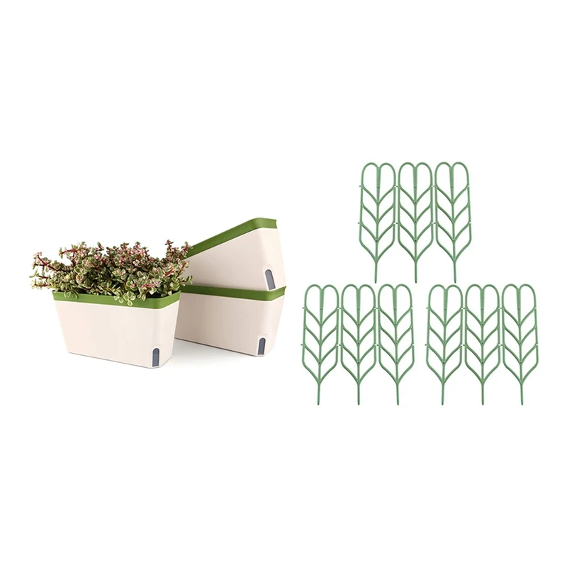 

9X Diy Garden Trellis For Climbing Plants & 3X Self Watering Planter Pot Rectangle 10.5 Inch Plastic Plant Pot