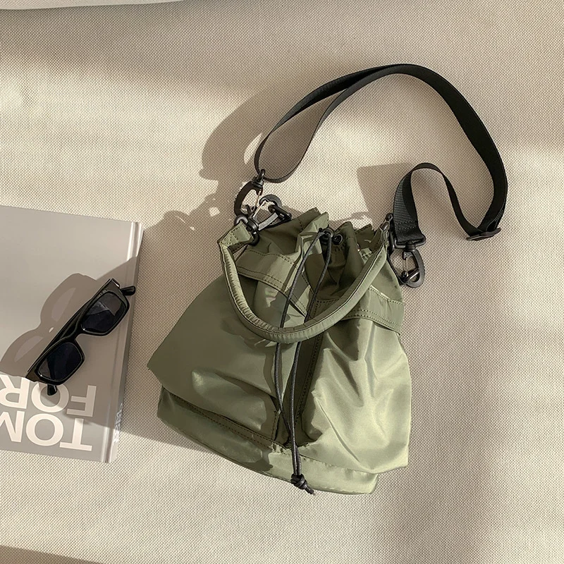 

Shoulder Messenger Bag Casual Drawstring MiuMiu Bag Large Capacity Lightweight Tote Nylon Bucket Bag for Women travel backpack