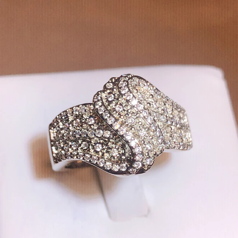 

Curve Shape Rings for Women White Zircon Dazzling Retro Rings Bride Wedding Engagement Full Drill Jewelry Couple Ring Love Gifts