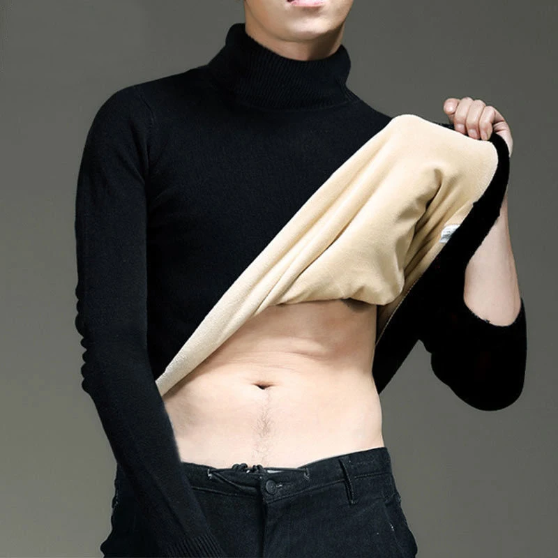 

Однотонный бархатный пуловер, свитер, облегающий свитер, Мужская Утепленная вязаная очень теплая водолазка золотого цвета на флисе для муж...