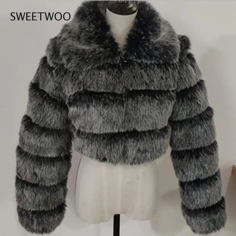 Turn Down Collar Faux Fur Coat Women 2022 Winter Thicken Warm Zipper Short Outwear Woman  Fake Furry Coats Tide Slim
