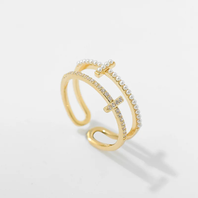 

Light Luxury Simple Zircon Hollow Double-layer Adjustable Opening Rings For Women Elegant Fashion Geometric Metal Party