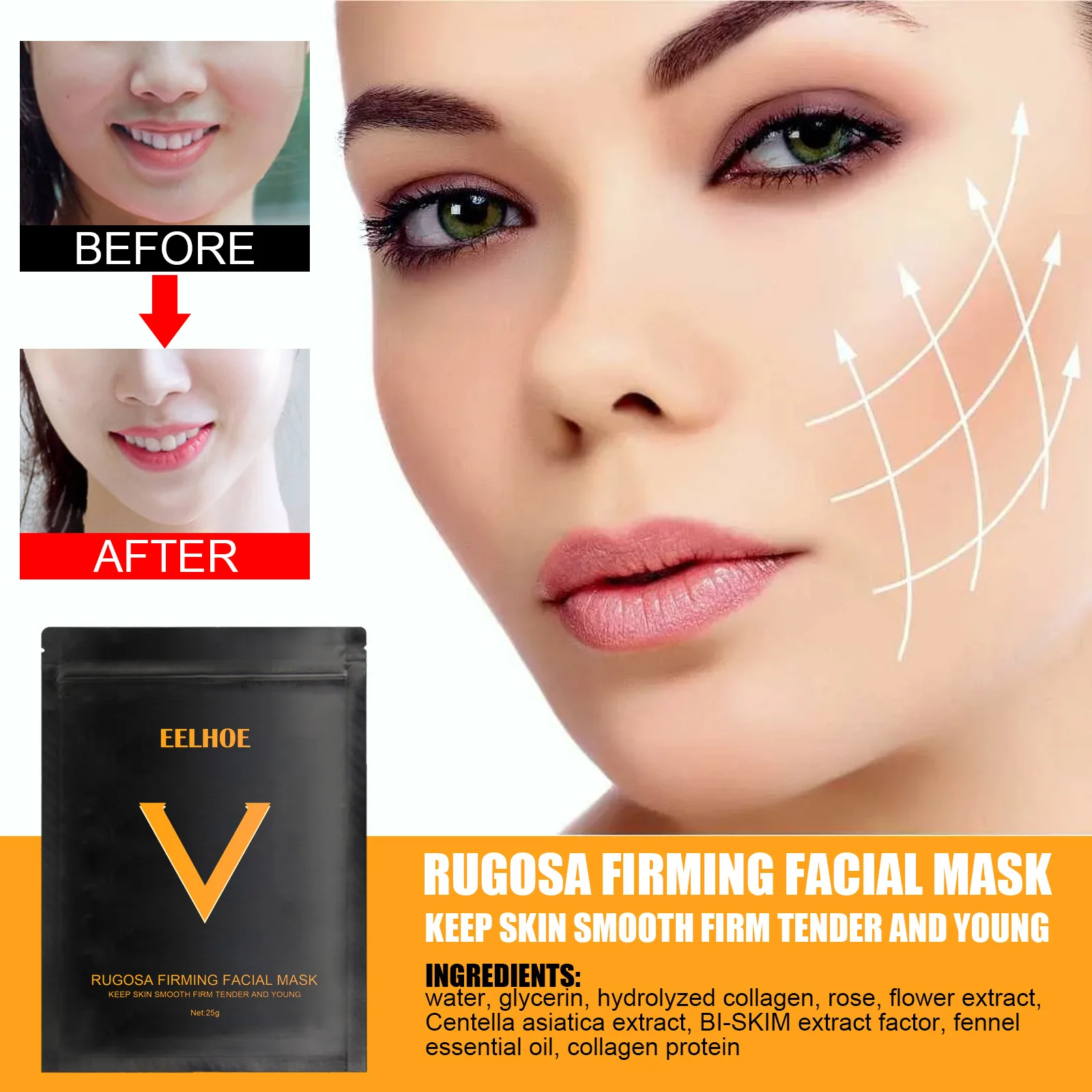 

Eelhoe Rugosa Firming Facial Mask V-Shape Face Mask Slimming Lifting Firming Fat Burn V-line Facial Mask Moisturizing Skin Care