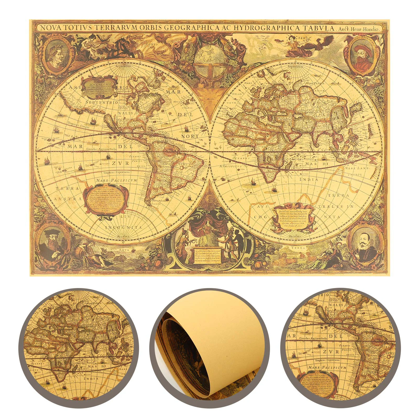 

3 Pcs Nautical Chart Poster Wall Decor Retro World Map Background Vintage Office Printed Tapestry Hanging Bedroom Posters