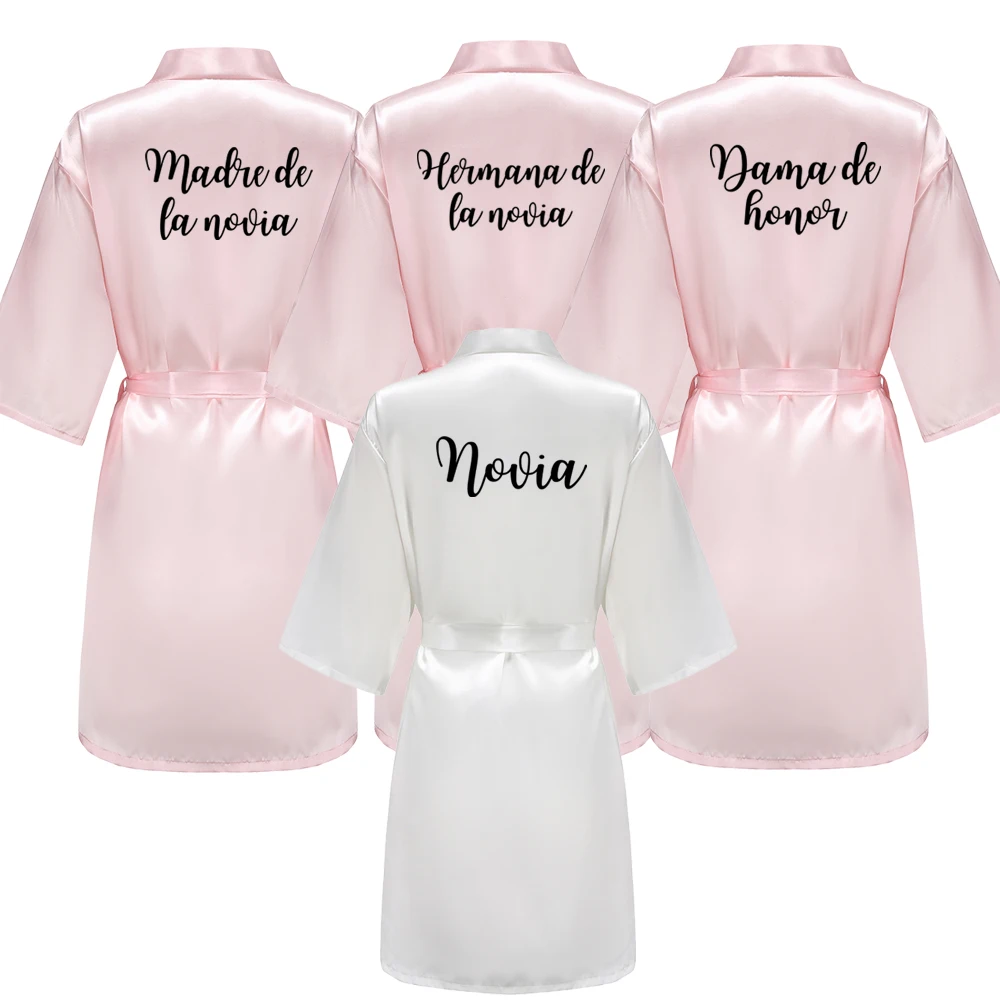 Bata De satén rosa claro para Dama De Honor, Kimono De boda español, para Novia, Dama De Honor