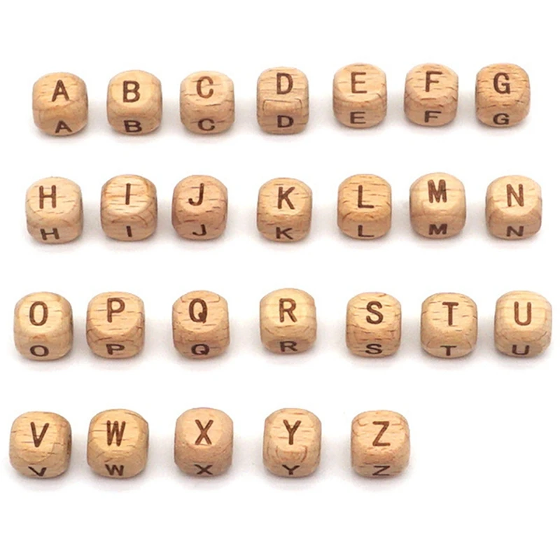 

DIY Accessories 12mm Beech English Letter Square Bead Carving Mark Baby Molar Toy