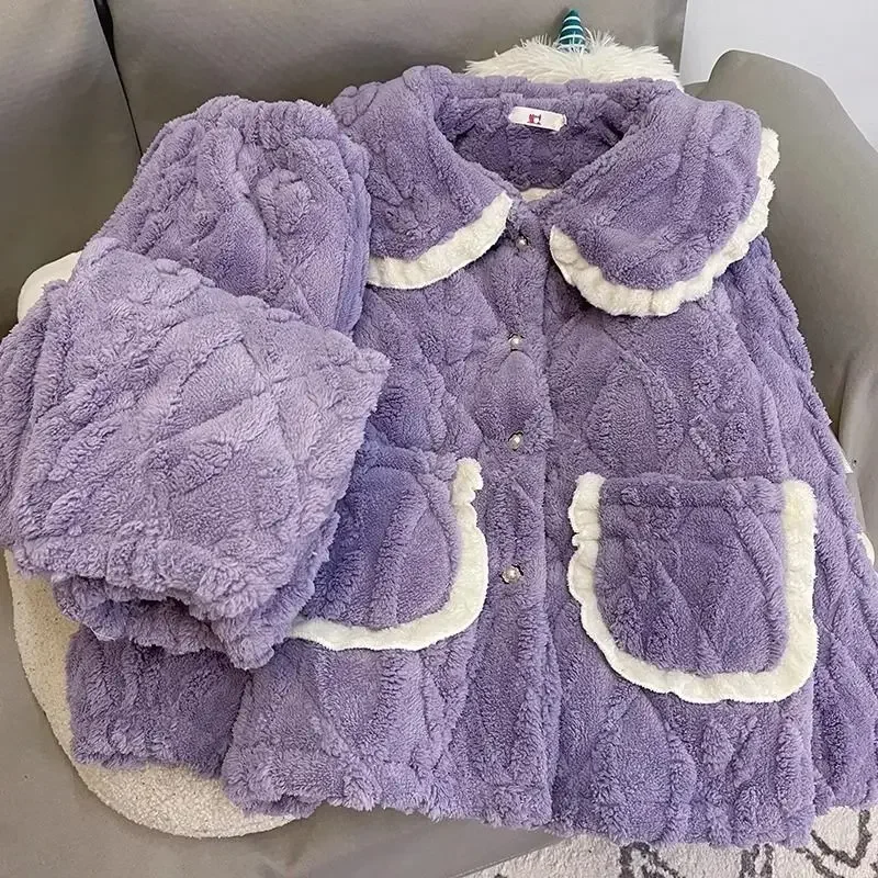 Интенсификация три слоя хлопка теплый костюм с длинными рукавами домашняя